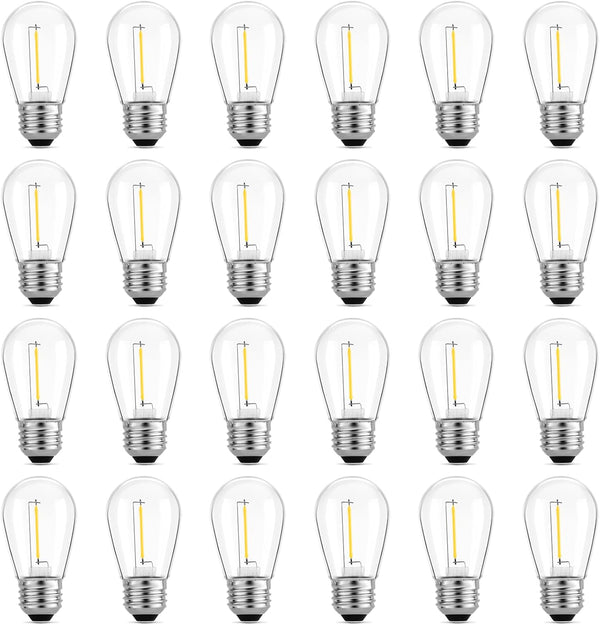 Meconard 24-Pack LED 1W String Light Bulbs, S14 Plastic Shatterproof, 2200K Warm White, E26 Base