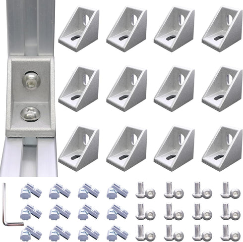12 Sets 1010 Series Aluminum Extrusion Profile Connector, 12pcs Corner Bracket with T Nuts and Screws