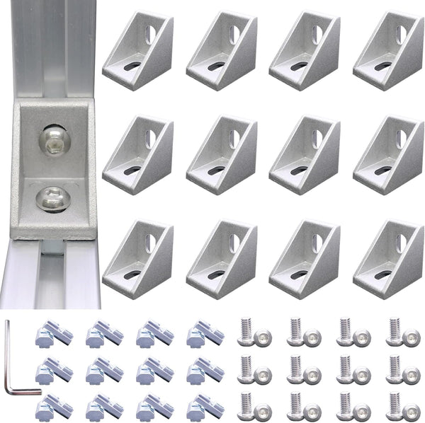 12 Sets 1010 Series Aluminum Extrusion Profile Connector, 12pcs Corner Bracket with T Nuts and Screws