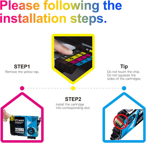 Uniwork T220 220XL Remanufactured Ink Cartridge Replacement for Epson 220 XL, 5 Pack
