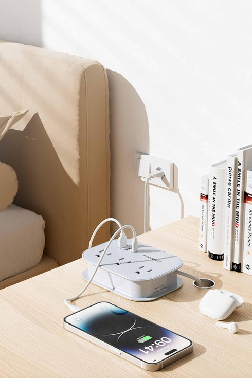 European Travel Plug Adapter USB C, Popowell International Adapter, 4 FT Power Strip with 3 Outlets & 3 USB