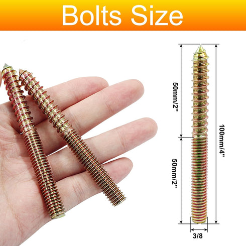 3/8-16 x 4" Hanger Bolts, 8 Pcs Self-Tapping Screw Hanger Bolts Double Headed Bolts Wood Dowel Screw Bolts Furniture Accessories for Wood Joint