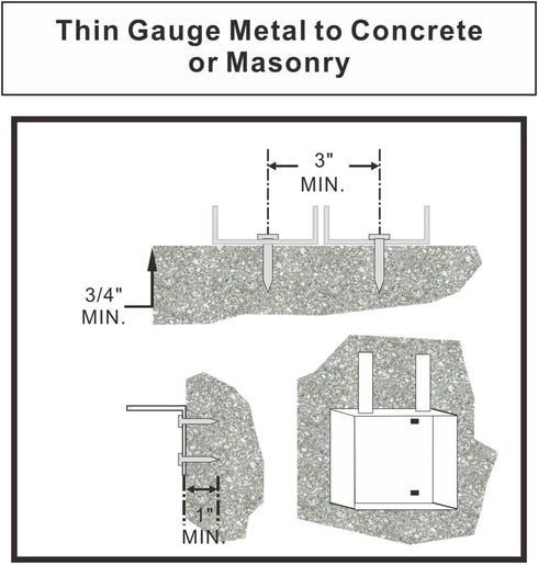 1-1/2" Powder Actuated Fasteners, Drive Pins with 1" Washer, PW150, 100pcs/pack