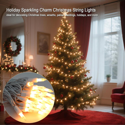 2 Pack 13ft 50 120V Vigdur Clear Outdoor String Lights on White Wire Cord, UL Approved for Indoor/Outdoors Use