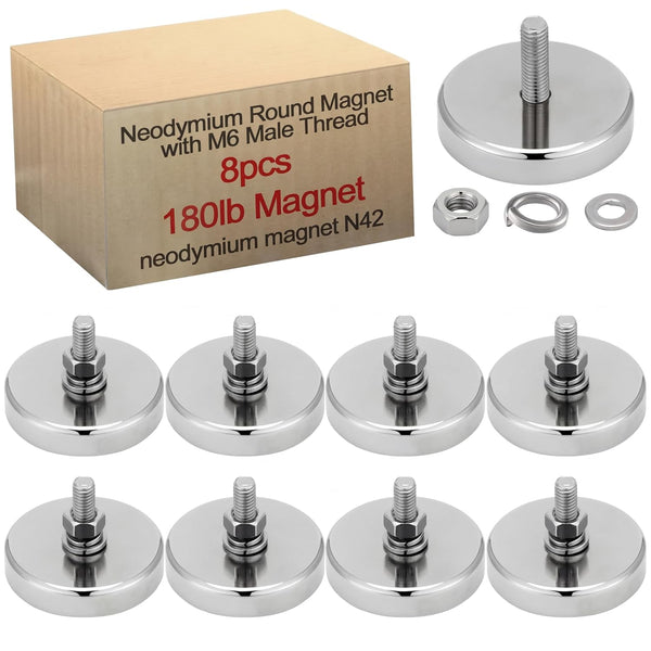 Flutesan 8 Pieces Heavy Duty Neodymium Round Mounting Magnet with Bolt 1.65in-180lb-M6