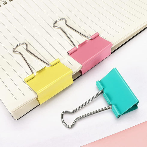 ZZTX Large Binder Clips, Assorted Color Paper Clamps, 1.6 Inches, 24 Pieces