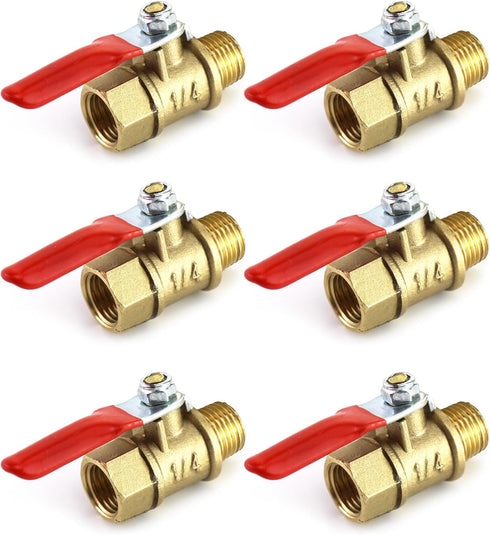 QWORK Ball Valve, 6 Pack 1/4" Heavy Duty Brass Ball Valve Shut