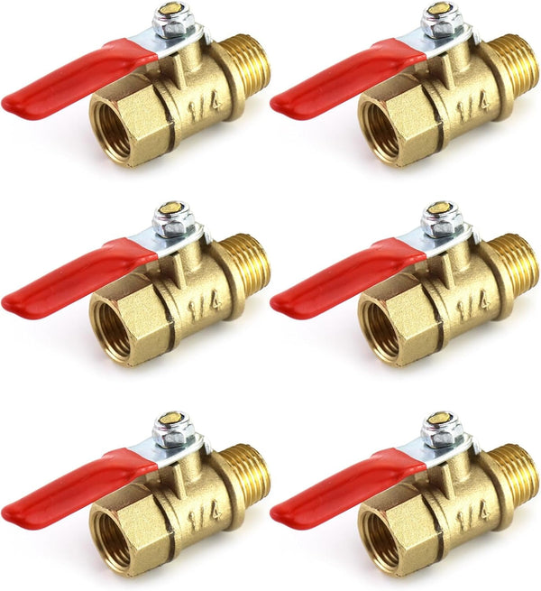 QWORK Ball Valve, 6 Pack 1/4" Heavy Duty Brass Ball Valve Shut