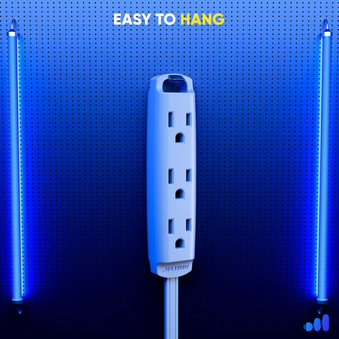Maximm 6 Ft 360 Degree Rotating Flat Extension Cord, Multi 3 Outlet Power Cord with Loop, Grounded 16 AWG, White