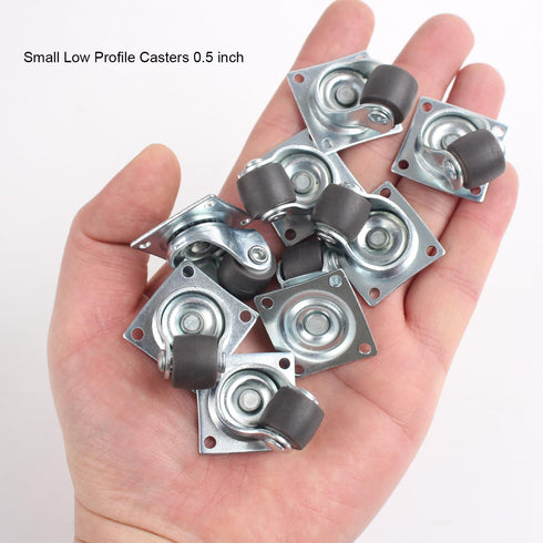 Mini Caster Wheels 0.5 Inch Low Profile Rubber Tiny Swivel Casters for Small Appliances, 8 Pack