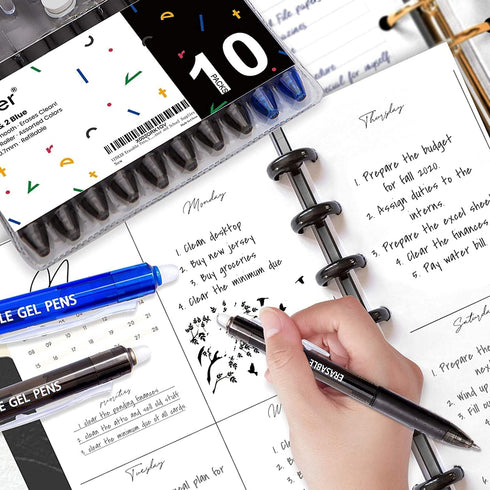 Vitoler Erasable Pens, Black & Blue Gel Pens, 0.7mm Fine Point, Retractable Writing Pens for School Supplies