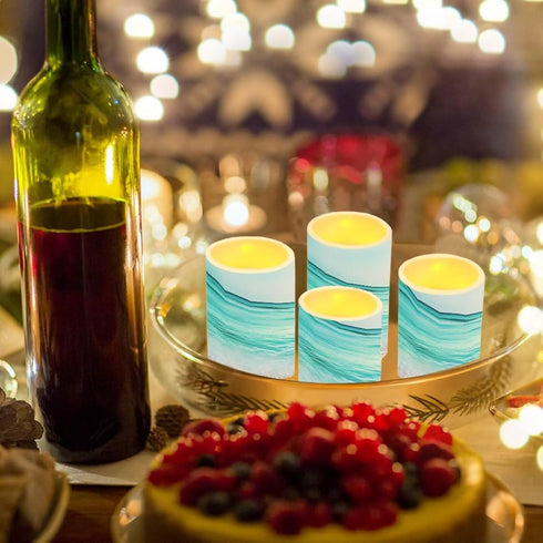 Cozeyat Set 4 Blue Wave LED Candles of Battery Powered Flameless with Remote Control Timer Color Changing for Indoor