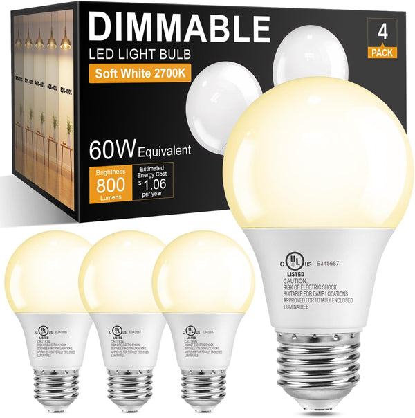 TJOY A19 Dimmable LED Light Bulbs, E26 Led Bulbs 60 Watt Equivalent,