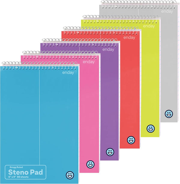 Enday Steno Pads Spiral, 6 Pack, 6 x 9, 80 Sheets White Paper, Gregg Rule, Assorted Colors Steno Notebook for Writing,