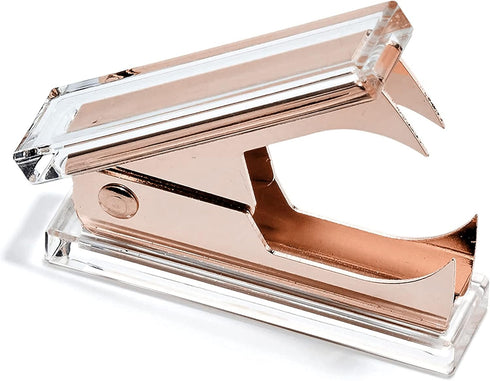 OfficeGoods 3 Piece Acrylic Desk Set - Ruler, Staple Remover, Scissors - Elegant Desk Accessories in Clear with Rose