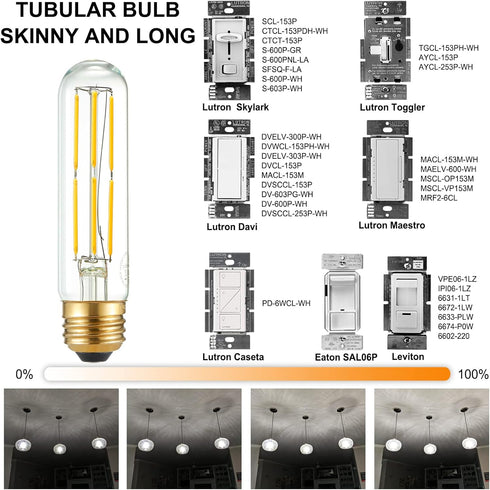 5 Inch Bulb,6W T10 Bulb E26 Bulb 60 dimmable,Neutral 4000K,600lm,CRI85+,AC120V,Clear E26 Bulb,Flicker-Free,Pack 6
