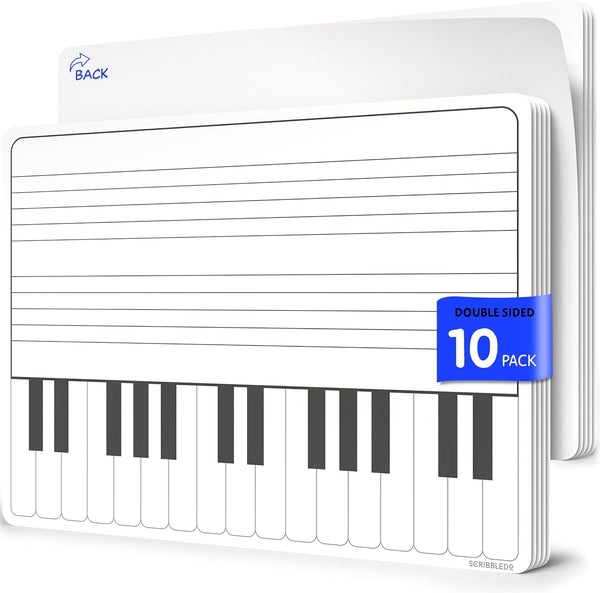SCRIBBLEDO Keyboard Practice Dry Erase Sheets - 11”x14” Music Staff Whiteboard Sheets, Pack of 10 for Music Teacher