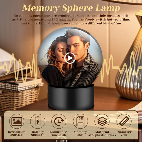 2.8" 4GB Memory Sphere Lamp, Crystal Ball Video Player Memory Orbs Ornament Uploadable Videos & Photos, Personalized
