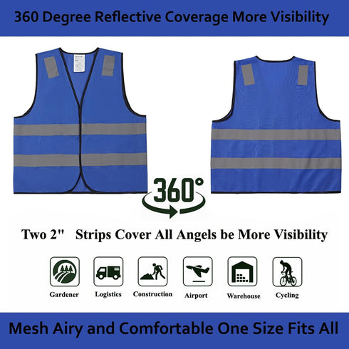 10 Pack 2 Blue Safety Vests - Reflective High Visibility Construction ANSI Class Work Vests for Men,Woman,Hi Vis Mesh