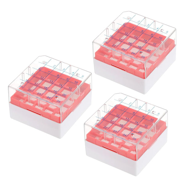 PATIKIL 25 Well Centrifuge Tube Freezer Storage Box, 3 Pcs Polypropylene for 1.8ML and 2.0ML Tubes