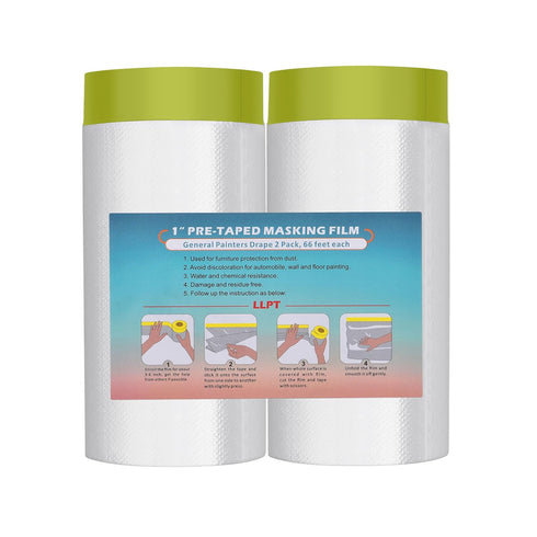 LLPT Tape and Drape 59.1 x 66 Ft, Pre-Taped Masking Film for Auto Wall Furniture Painting Protection (2 Pack)