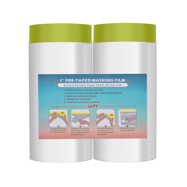 LLPT Tape and Drape 59.1 x 66 Ft, Pre-Taped Masking Film for Auto Wall Furniture Painting Protection (2 Pack)