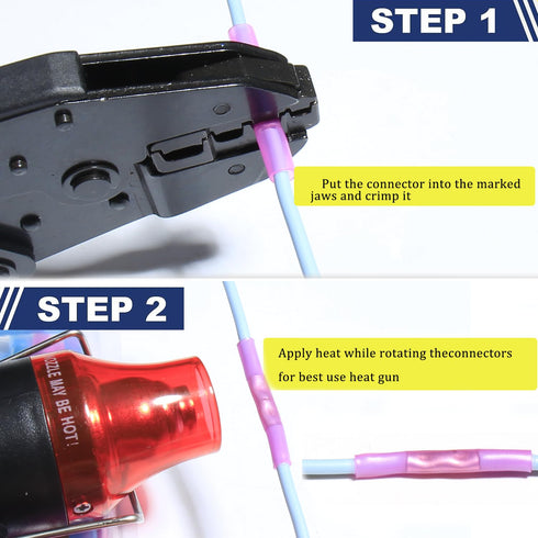 Waterproof Automotive Marine Electrical Terminals Kit, AWG 22-10, Insulated Tinned Copper Butt Crimp Connector