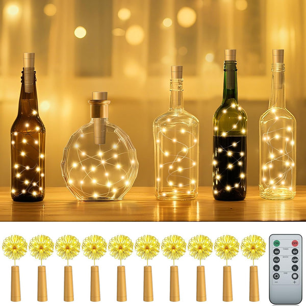 PChero Wine Bottle Lights with Cork & Remote Timer, 10 Pack 20