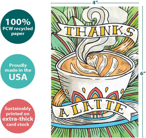 Tree-Free Greetings Thank You Cards, 12 Cards + White Envelopes, 4"x6", Artful Designs, 100% Recycled Paper, Made in