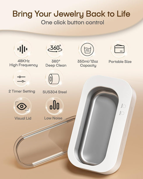 48KHz 2 Modes/360Deep Clean,350ML/12OZ 304 Professional Ultrasonic Cleaner, Ultrasonic Jewelry Cleaner