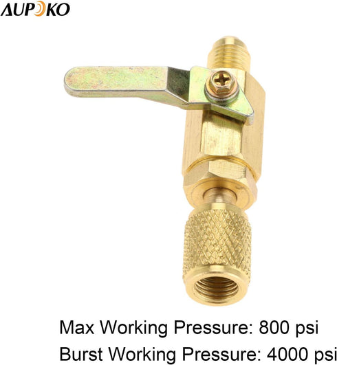 Air Conditioner Ball Valve 1/4" SAE Adapter, Straight Shut-Off Valve for HVAC A/C Automotive Service Tools, Fits R134A