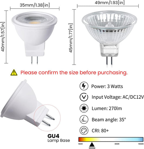 Bonlux MR11 LED Bulb 3W 12V AC/DC Low Voltage LED Spotlights, GU4 Bi-Pin Base 25W Halogen Equivalent for Landscape