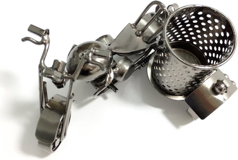Metal Office Desktop Accessories Set, Creative Motorcycle Pen Holder, Metal Brush Stand Holder for Makeup Desk