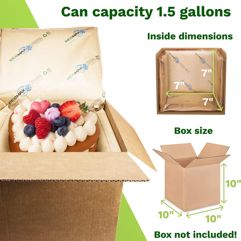 Packaging 10" 10" 10" 1.5 Pack 3 Frozen IDL x x Insulation Liners for Shipping Box, Gallons Capacity, of - EcoMax