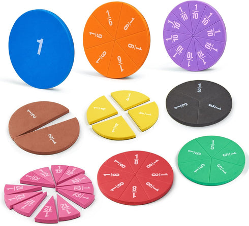 stochastic box Magnetic Fraction Tiles Circles 51 pcs Fraction Bars Set, Rainbow Math Manipulatives