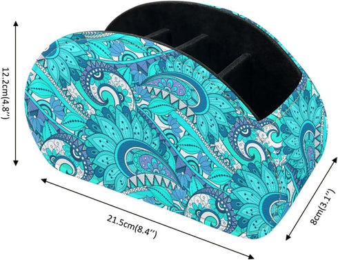 5 Floral Print Remote Control Holder with Compartments, PU Leather Office Desk Organizers - Couch/TV Cabinet/Bedside