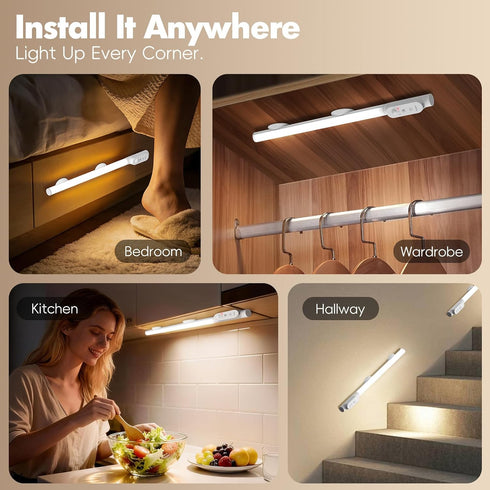EVXVE 15.4" Closet 180 180 3 Dimmable (2 Pack) Motion Sensor Lights, Rotatable Under Cabinet Lighting Wireless, Lumens