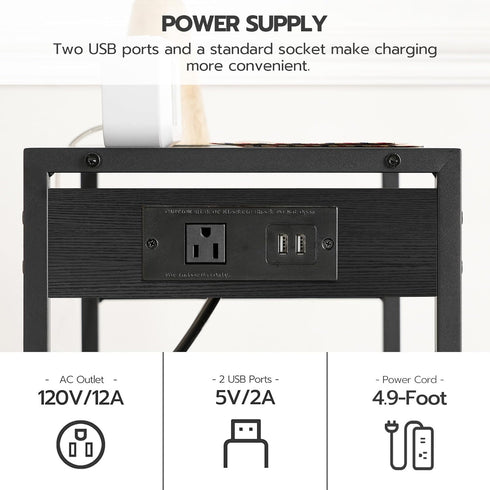 HOOBRO Industrial Printer Stand, 3-Tier Mobile Printer Table with Power Outlets and USB Ports, Black BB22UPS01, for