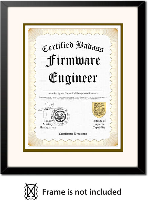 STICKER FRENZY Certified Badass Firmware Engineer Diploma| Funny Personalized Career Gag Gift Idea Novelty Award