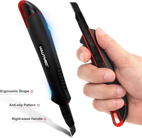 HAUTMEC 9mm Precision Utility Knife, Retractable Multi-Purpose Cutter with Soft Grip for Work, Home, Arts Crafts