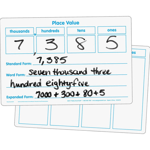 Really Good Stuff Basic Place Value Dry Erase Boards, Set of 6