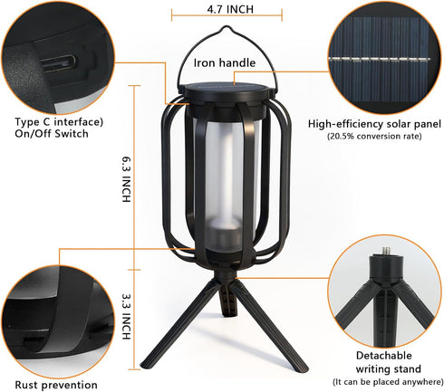 2 Pack 4 (New) Solar Lanterns Lights, Solar Lights Outdoor with Flickering Flame, Modes Waterproof Hanging Lantern
