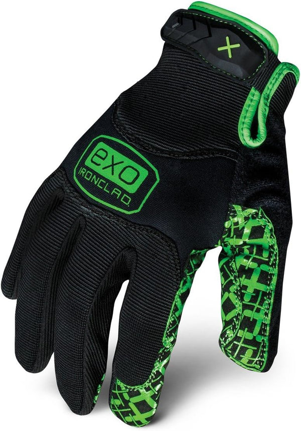 Ironclad Men's Work Gloves EXO GRIP BLACK, Black & Green, Small, Pack of 1