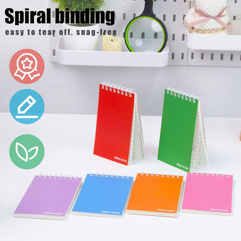 Koogel Top Bound Pocket Notebooks, 3x5 Lined Spiral Memo Pads, 50 Sheets/6 Pads, Durable Cover for Office School