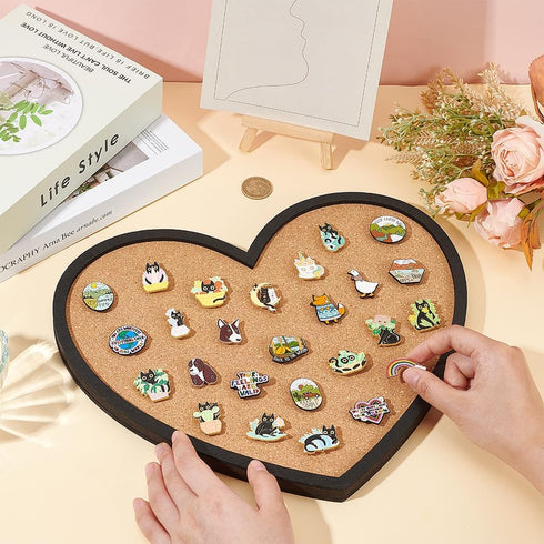 BENECREAT Heart Cork Board, 12.9x11.8inch, 0.8inch Thick Wall Mounted Bulletin Display Board for Brooch Pin Storage,