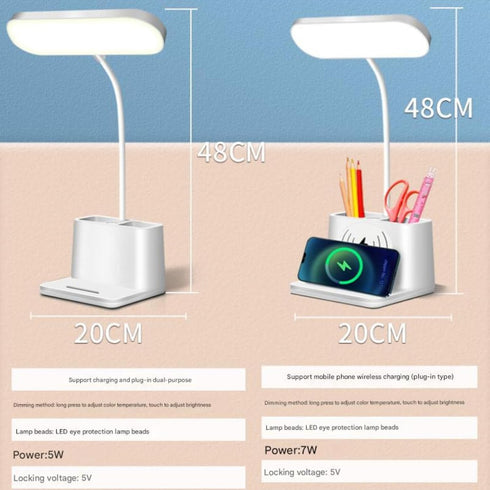 WZZHHJ 3-Color Dimming 360 1) Dual Pen-Holder LED Desk Lamp USB Charging, Eye-Care Soft Light, Touch & Flexible Neck |