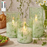 Summer Set 3 Green Flameless Candles with Remote Willow Leaf Design Battery Operated Candles - Elegant Home Christmas