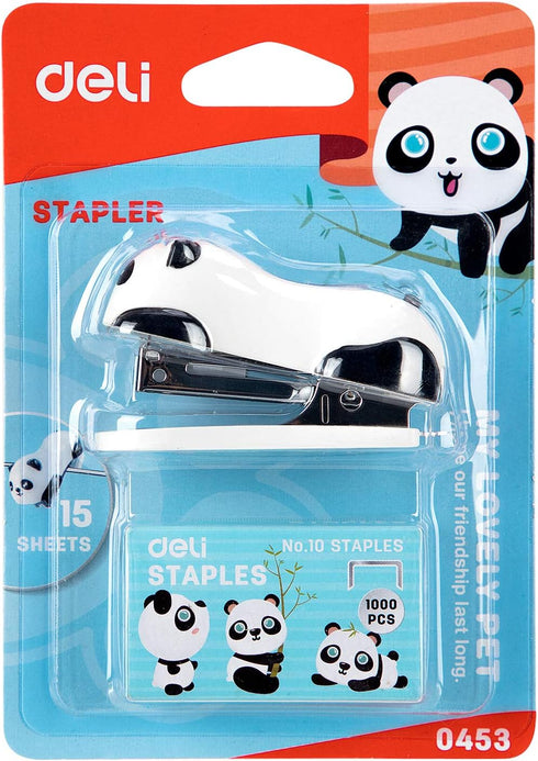Deli Mini Cute Panda Desktop Stapler, 12 Sheet Capacity, Includes Staple Remover & 1000 No.10 Staples