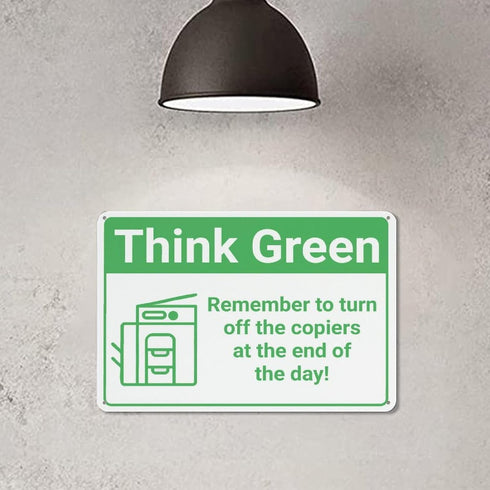Penzedu 8 12 Inch Think Greenremember To Turn Off Copiers At End Of Day Copier Icon Funny Vintage Tin Signs X Wall Art