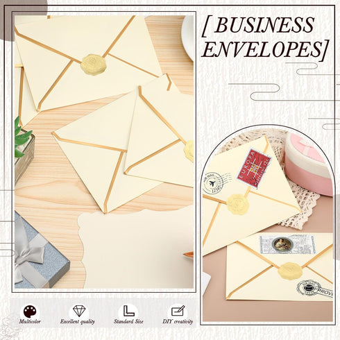 Jetec 50 Set A7 Business Mailing Envelopes with Gold Border, 5x7 Cards, Gold Stickers for Gift Cards, Invitations